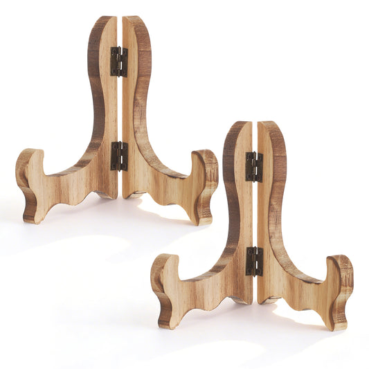 Alrhso 5" Wooden Display Stand 2 Pcs Easel Plate Holder Foldable Picture Stand for Artwork, Picture Frames, Books, Tableware (5" x 4")