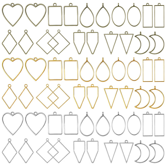 Bruislard 60Pcs Hollow Frame Pendants, Open Bezels for Resin, Geometric Bezels Jewelry Molds for DIY Jewelry Making, Necklaces, Earrings