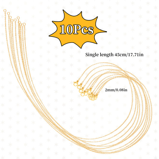 10Pcs Necklace Chains Jewelry Chain for Jewelry Making Gold Plated Stainless Steel Cable Chain Necklace Bulk for DIY, 18 Inches
