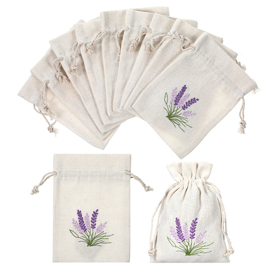 12 PCS Lavender Sachet Bags Small Burlap Gift Bags Lavender Sachet Jewelry Bag Drawstring Cotton Linen Pouch Mini Drawstring Fabric Bag for DIY Craft Filling Spice Jewellery Wedding, 4 X 5.7 Inch