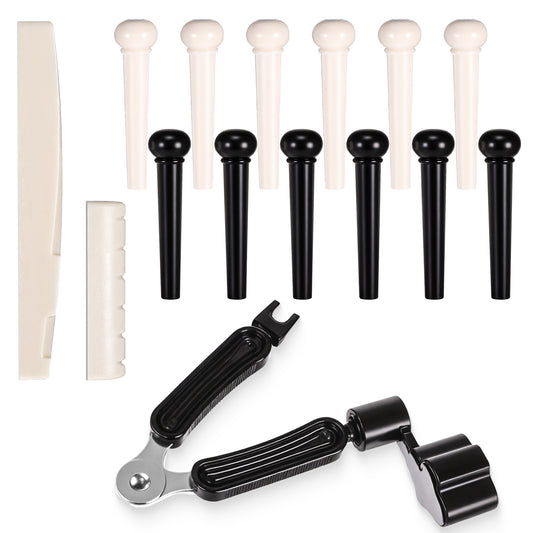 12Pcs Acoustic Guitar Bridge Pins, Guitar String Pins Pegs Guitar Saddle Nut With 3-In-1 Pin Puller Remover and Cutter Acoustic Guitar Replacement Parts and Accessories