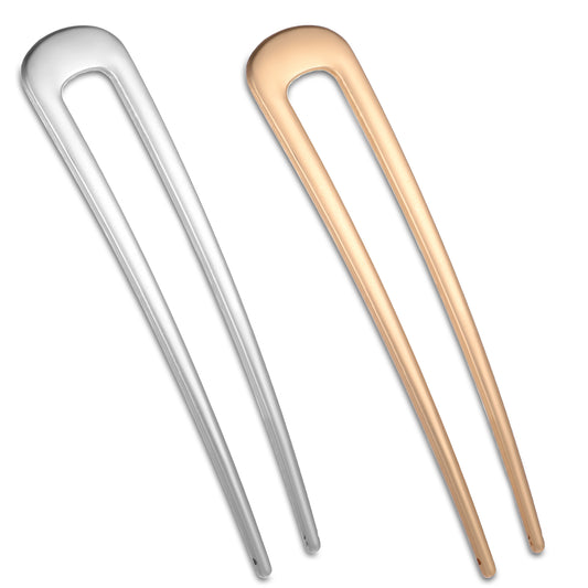 2 Pack French Hair Pins U-Shaped Metal Hair Clip Gold and Silver Hair Forks Vintage French Hair Sticks for Women Girls Long Thick Hair