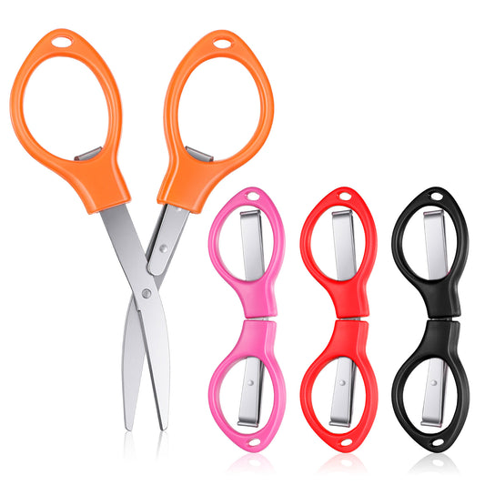4Pcs Folding Scissors, Portable Mini Travel Scissors, Small Stainless Steel Foldable Scissor, Foldable Pocket Scissor for Home, Paper Cutting, School, Campin and Office
