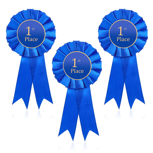 Xthrotsenk 3 Pcs 1st Place Ribbon Award Rosette Ribbons Blue Winner Victory Prize Ribbon Grand Prize Award Honorable Medal Ribbons for Classroom Competition Sports Events