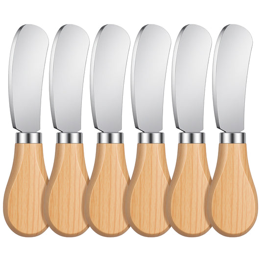 Exircy 6 Pcs Cream Cheese Spreader Knives, Butter Knife Bulk Stainless Steel Butter Spreader Knives with Wooden Handle Small Cheese Knife for Cold Butters, Jam, Charcuterie, Pastry, 4.8 Inch