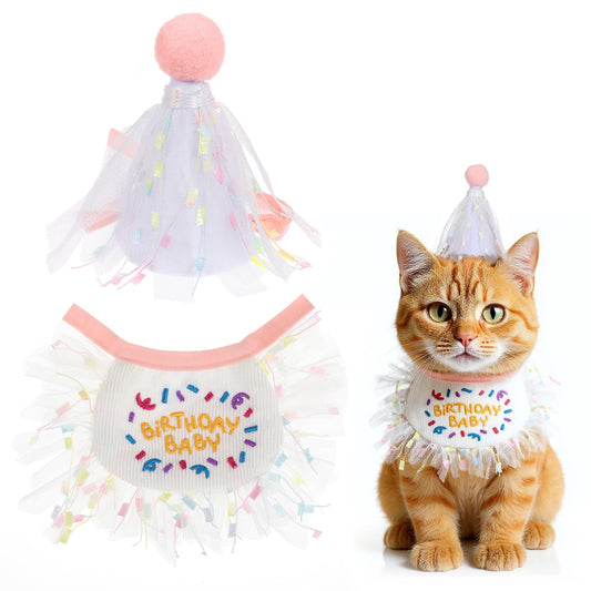 Dog Birthday Bandana and Hat, Pink Headdress Costumes Grooming Supplies Pet Pet Birthday Crown Bandana Scarf Set Pets Puppy Cat Grooming Supplies Party Celebration Decoration