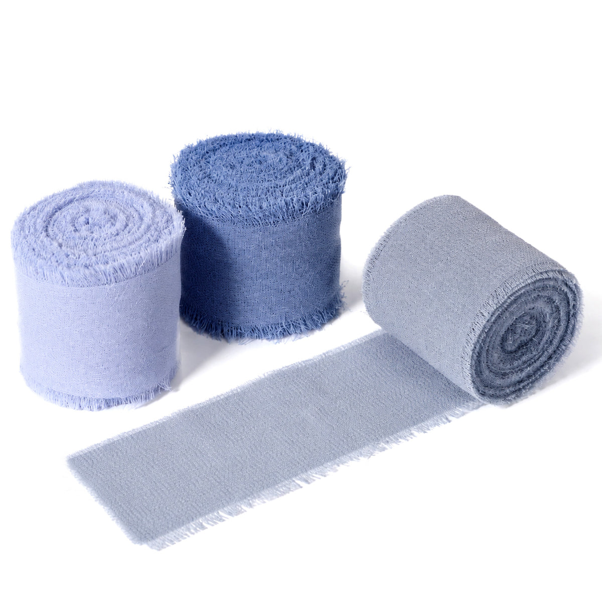 3 Rolls Chiffon Ribbon, Dusty Haze Pastel Blue 1.5''x15Yd Silk Ribbons