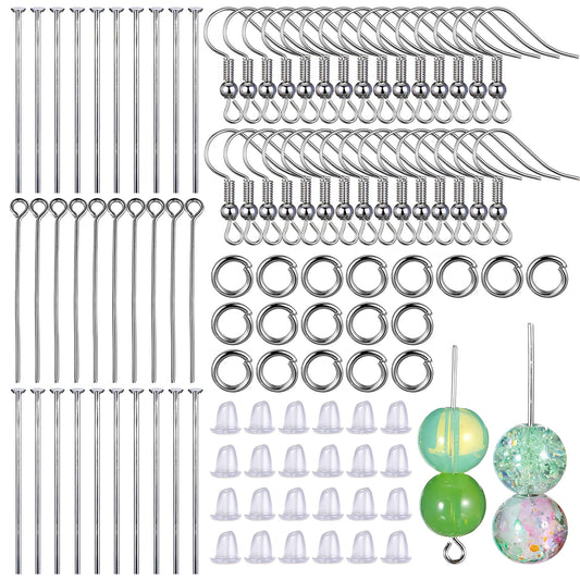Zyghjort Earring Making Kit, 800 Pcs Stainless Steel Earring Making Supplies with Earring Hooks, Backs, Jump Rings, Eye Pins and Flat Head Pins for Jewelry Making, DIY Crafts (Silver)