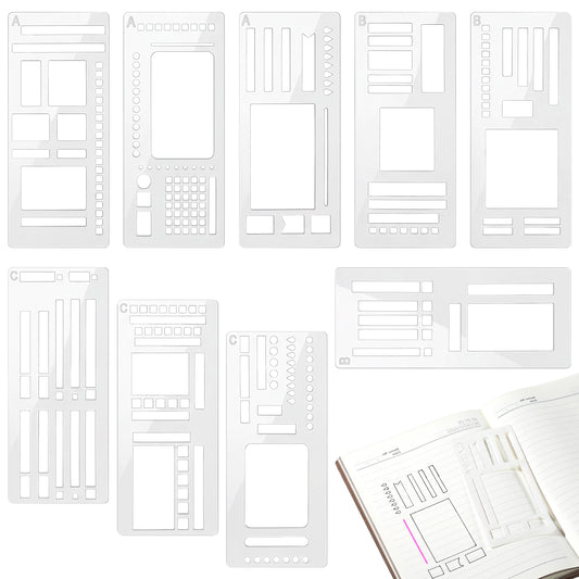 9Pcs Handmade Flexible Record Template Planner Stencils for Journaling Calendar DIY Craft Supplies Dot Grid Journals Reusable Drawing Checklist Templates