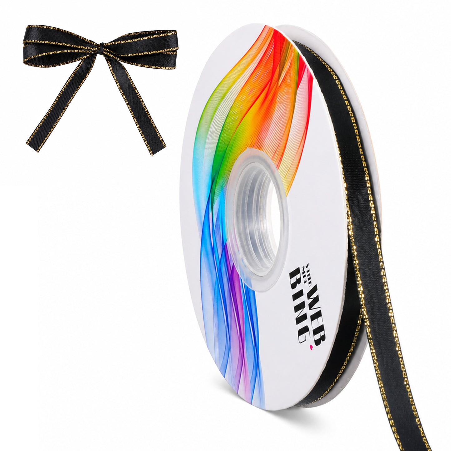 Black and Gold Ribbon 1cm 45m Black and Yellow Satin Ribbon