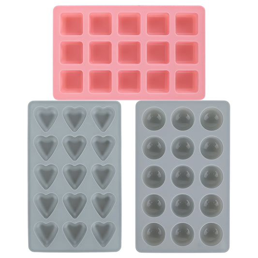 3 Pack Candy and Chocolate Silicone Molds, Semi Sphere Silicone Molds, Square Silicone Molds, Heart Silicone Molds, Non-Stick Cubes Silicone Mold for Jelly Gummy Hot Caramel Ice Cubes