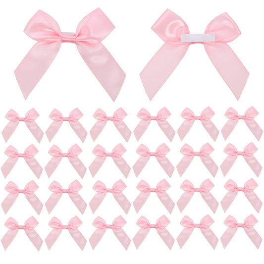Pink Bow, 50 Pcs Pink Satin Ribbon Bows 2" Self Adhesive Premade Cute Mini Bows for Gift Wrapping DIY Crafts Sewing Party Baking Wedding Scrapbooking Birthday Christmas Baby Shower Decoration