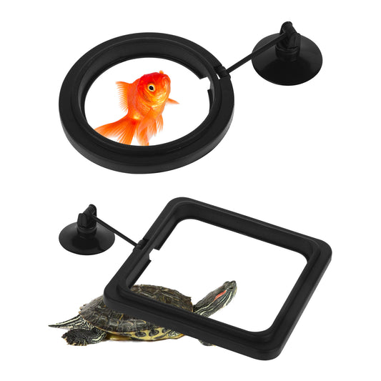 2 PCS Fish Feeding Rings,Black Fish Feeder Tank Rings Round and Square Aquarium Floating Food Feeder Circle with Suction Cup Prevent Water Turbulence from Washing Food into Filter for Guppy, Goldfish
