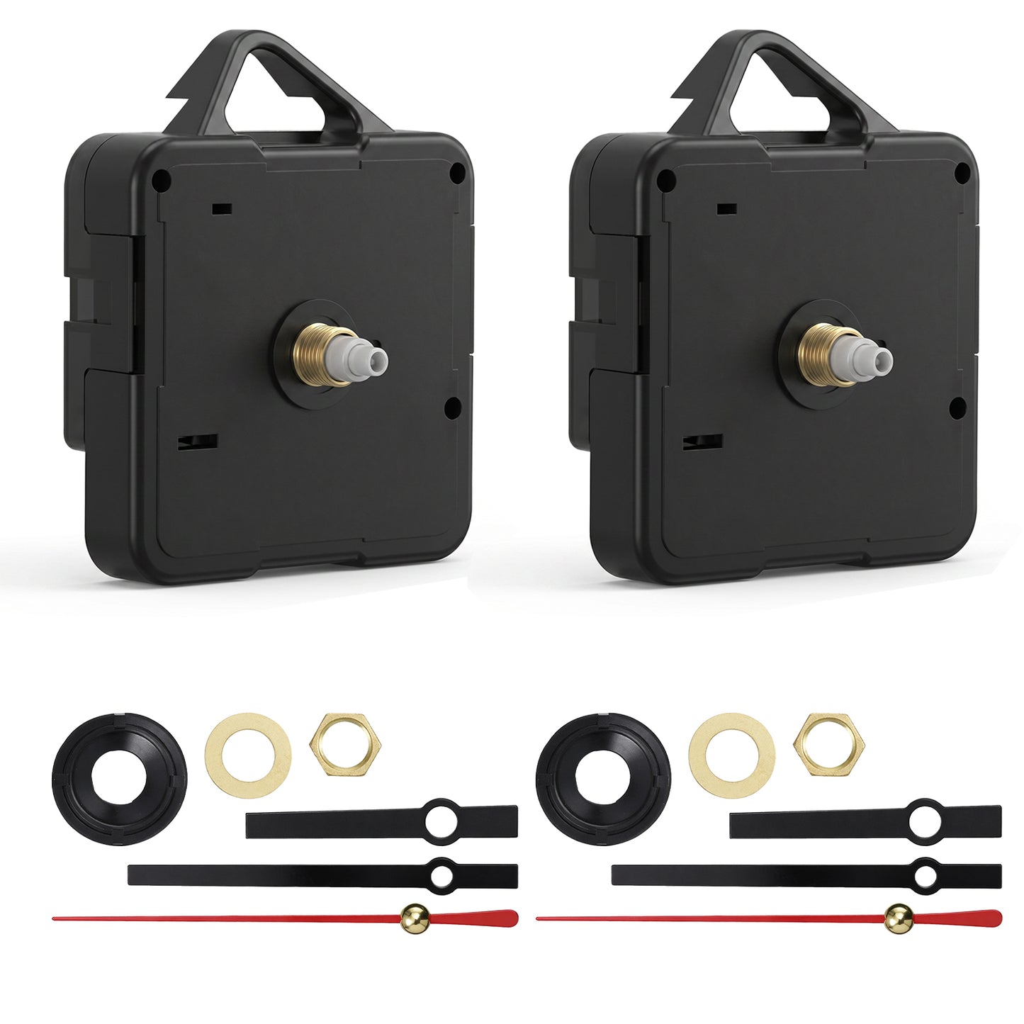 Skrfren 2 Pack Quartz Clock Movement Replacement Kit, Silent Battery Operated DIY Repair Motor Mechanism, Complete Wall Clock Parts with 6 Sets of Clocks Hands for Repair (5.6x5.6x1.6cm)