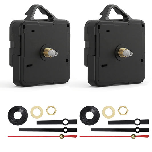 Skrfren 2 Pack Quartz Clock Movement Replacement Kit, Silent Battery Operated DIY Repair Motor Mechanism, Complete Wall Clock Parts with 6 Sets of Clocks Hands for Repair (5.6x5.6x1.6cm)