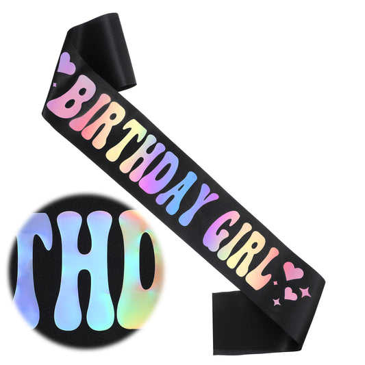 Xyembu Birthday Girl Sash with Iridescent Foil, Happy Birthday Sash, Party Favors Supplies and Decorations for Official Teenager Sweet 16, 18th 21st 30th 40th 50th Birthdays Party
