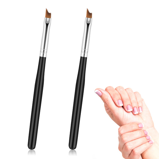 2 Pcs Oblique Head French Tip Nail Brush, Professional French Manicure Brush, Black Handle UV Gel Acrylic Painting Drawing Pen, Manicure Tool(Black)
