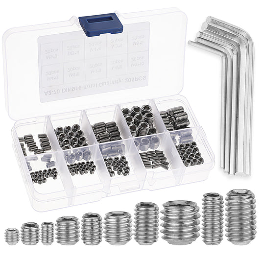 230 Pcs Grub Screw Assortment Set, M3/M4/M5/M6/M8 Hex Head Socket Screws Set Assorted, Stainless Steel Threaded Fasteners with Allen Wrenches for Door Handles, Lights