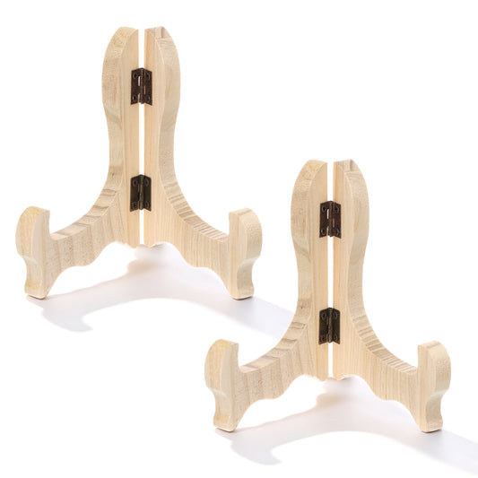 Alrhso Wooden Display Stand 5" x 4", 2 Pcs Easel Plate Holder Foldable Picture Stand for Artwork, Picture Frames, Books, Tableware (Wood Color)