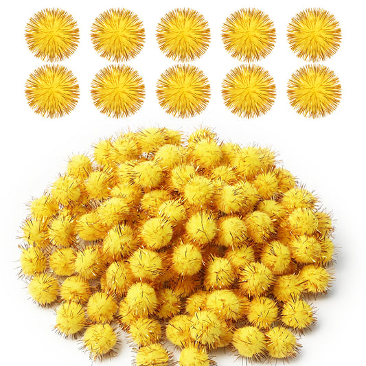120PCS 20mm Glitter Pom Poms, Yellow Sparkle Balls, Gold Glitter Pompom, Soft Fluffy Fiber Pompoms for Cat, DIY Crafts, Christmas Decorations, Party Supplies