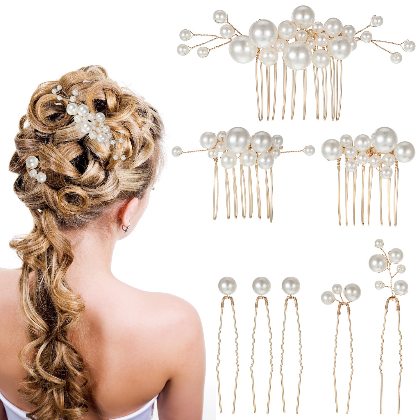 8 Pcs Pearl Hair Comb Set Wedding Bridal Pearl Hair Pins Elegant Bridal Pearls Headpiece for Brides Bridesmaids