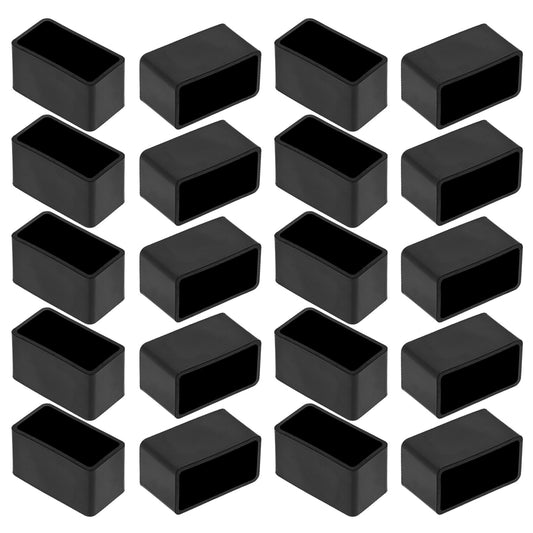 20Pcs Rectangle Rubber Furniture Leg Caps 20mm x 40mm Floor Protectors Chair Caps Vinyl Flexible Chair Leg Floor Protectors for Patio Indoor Chair Table Bed, Black (3/4" x 1-1/2")