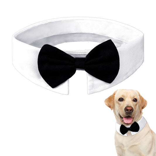 Cute Tuxedo Bowtie with Adjustable White Collar Dog Bow Tie, Adjustable White Dog Tuxedo Collar with Black Dog Neck Bow Tie, Cat Bow Tie Tux Collar Costume for Boy Dog Wedding Formal Tuxedo Suit