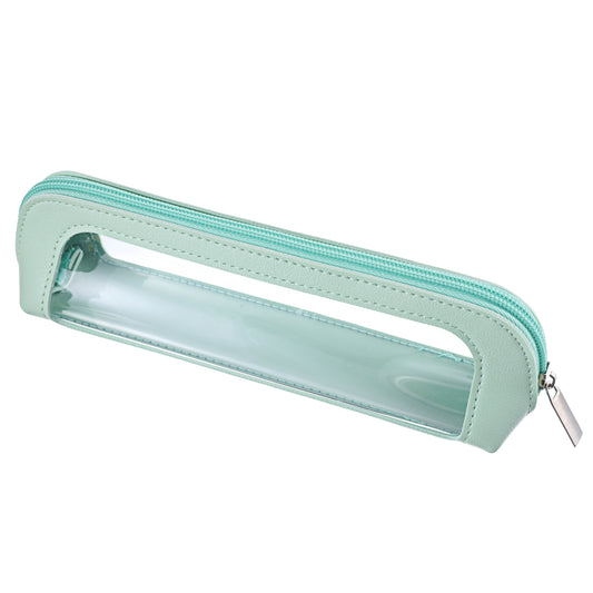 Small Clear Makeup Bag, PU Leather Travel Makeup Brush Bag Portable Transparent Waterproof Cosmetic Organizer Pouch with Zipper for Women Home Travel Office Cosmetic Storage (Green)