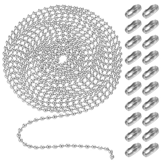 Bruislard 10 Feet Beaded Ball Chain 4.5mm Dog Tag Chain with 12PCS Connectors Stainless Steel Bead Pull Chains Extension for Window Blind Vertical Window Roller Chains Plumbing and Equipment Labeling