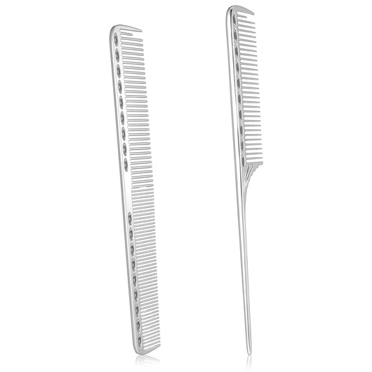 2 PCS Metal Comb for Men, Space Aluminum Stainless Steel Fine Tooth Comb, Anti-Static Professional Barber Hair Styling Combs Unbreakable Metal Haircut Hair Combs for Men Women, Heat Resistant