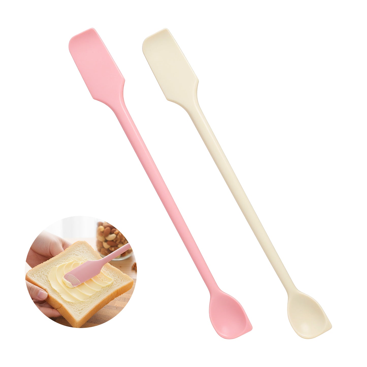 Silicone Spatula Spoon, 2 Pcs Double-Headed Jar Scraper Multifunctional Long Handle Small Silicone Spatula for Home Kitchen Baking Jam Jars Makeup