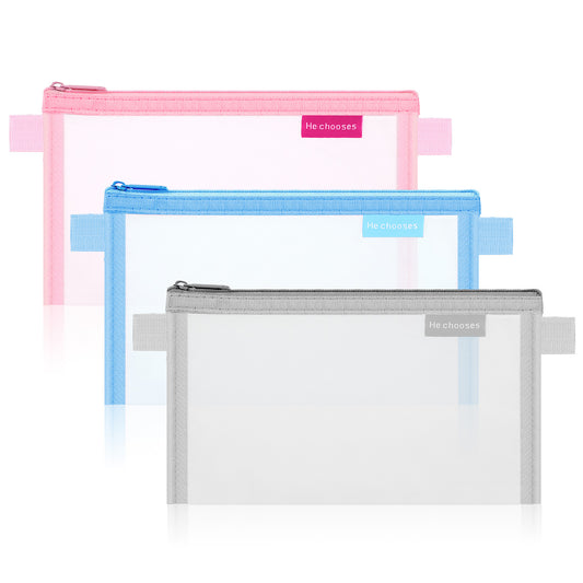 3 Pieces Clear Pencil Pouch Makeup Bags with Zipper, Clear Pencil Case, Mini Zipper Toiletry Bag Mesh Pouch, nylon Mesh Pen Pouch Pencil Case Stationery Storage Bag for Exams Student School Office