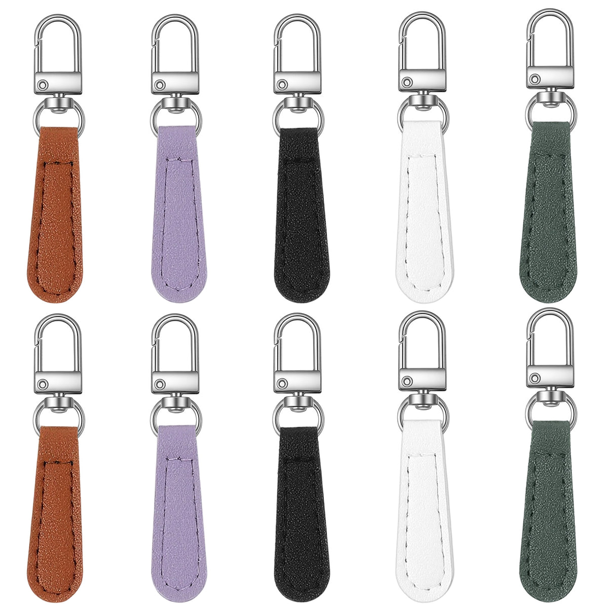 Zipper Pull Replacement, 10 Pcs PU Leather Zipper Pulls Detachable Zippers Repair Tab Charms for Backpacks, Luggage, Jackets, Purses, Suitcases, Handbags (5 Colors)