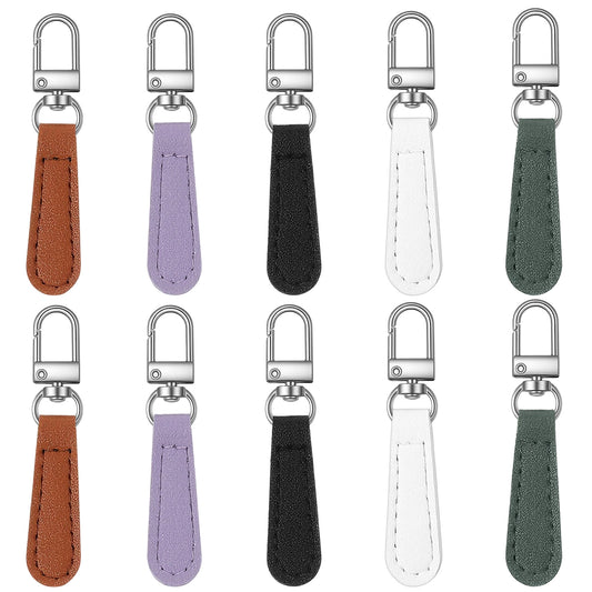 Zipper Pull Replacement, 10 Pcs PU Leather Zipper Pulls Detachable Zippers Repair Tab Charms for Backpacks, Luggage, Jackets, Purses, Suitcases, Handbags (5 Colors)