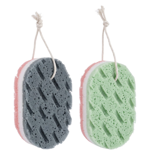 2 PCS 3-Layer Bath Sponges, Soft Shower Sponges Reusable Body Exfoliating Sponge Exfoliating Bath Sponge with Hanging Straps Colorful LuffaSponge