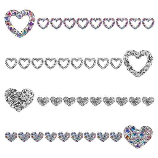 40 Pcs 3D Heart Nail Charms Heart Charms for Nails 3D Diamond Nail Charms Heart Nail Rhinestone Decals Nail Jewels Charms Love Crystal Nail Charms Alloy Nail Gems Art Supplies for Nails Design