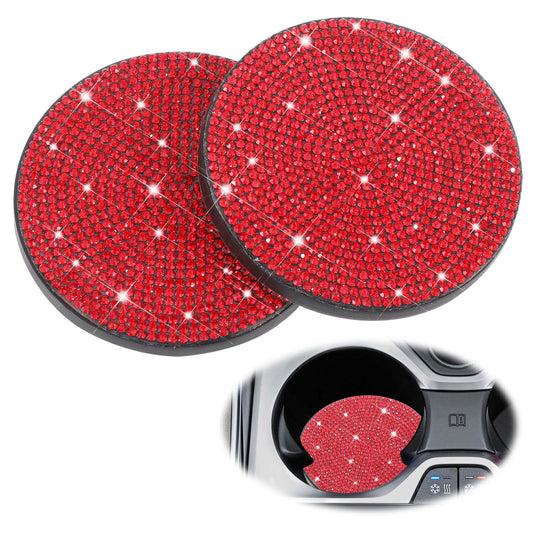 4PCS Red Bling Cup Holder Coasters for Car, 2.75 Inch Bling Cup Holder Insert Coaster, Anti-Slip Shockproof, Universal Fashion Rhinestone Car Accessories (Red)