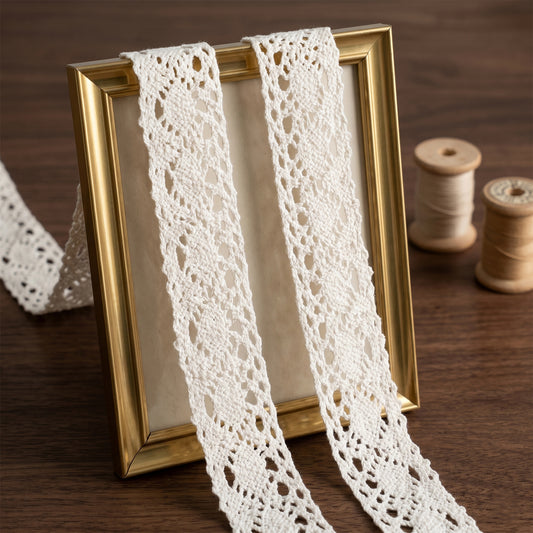 Vintage Lace Ribbon Cotton, 10 Metres Crochet Sewing Eyelet Sewing Lace Trim for Crafts Scrapbooking Gift Package Wrapping Bridal Wedding Decoration DIY Scrapbooking Supplies (Beige)