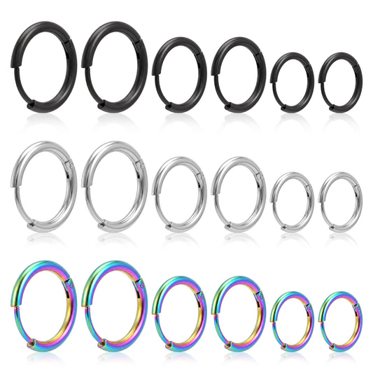 9 Pairs Hoop Earrings, 8/10/12mm Stainless Steel Earrings 3 Colors Surgical Steel Earring Small Hoop Earring for Women Men Helix Lobes Cartilage Decoration