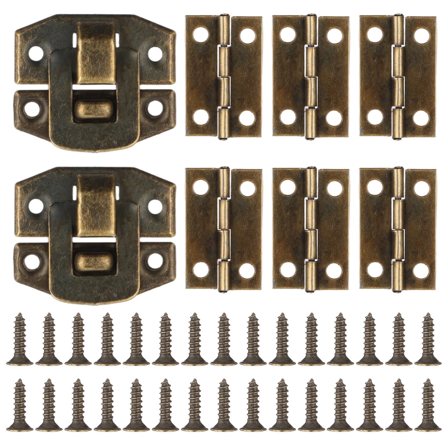 6 PCS Antique Bronze Wooden Box Hinges and Latches with Matching Screws Kit Jewelry Box Hardware Small Latches for Wood Boxes DIY Crafts Wooden Jewelry Boxs