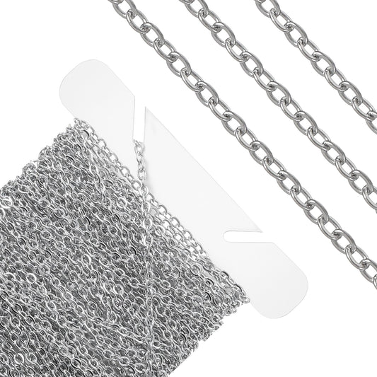 33ft Stainless Steel Curb Chain Roll, Jewelry Chain Roll, 3mm Width Chain for Jewelry Making, Jewelry Making Chain for Necklace Bracelet DIY Craft
