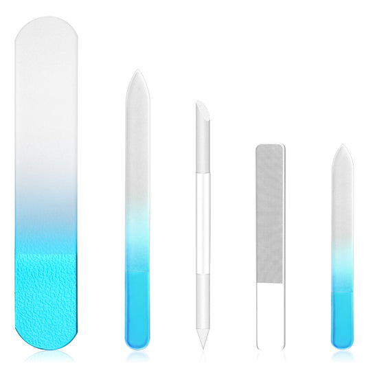 5 Pcs Glass Nail File and Nail Shiner Glass Nail File Set and Cuticle Pusher Set Nail Buffer Glass Foot File Glass Cuticle Pusher Crystal Nail File Nail Files and Buffers