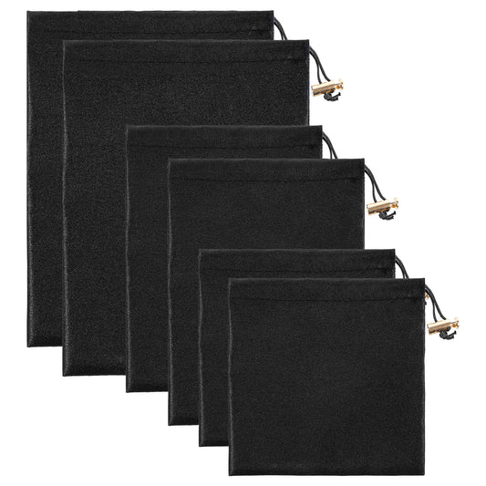 Soft Satin Drawstring Pouch, 6 Pcs Adjustable Jewellery Gift Bag Storage Soft Storage Bags Adult Toy Storage Bags for Women Men Couples Toy Underwear Cosmetic Sunglasses Travel Camping, 3 Sizes (Black