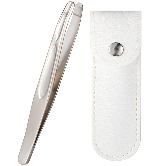 Tweezers for Man WomenGold Stainless Steel Round Tip Tweezers 3.6x0.4inch Plucker for Remove Hair with PU Leather Travel Case Precise Grip on Eyebrows Facial Hair
