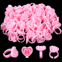 Glue Rings for Eyelash Extensions, 200Pcs Plastic Lash Glue Rings, Disposable Heart-Shaped Eyelashes Supplies, Eyelash Makeup Tools (Pink)