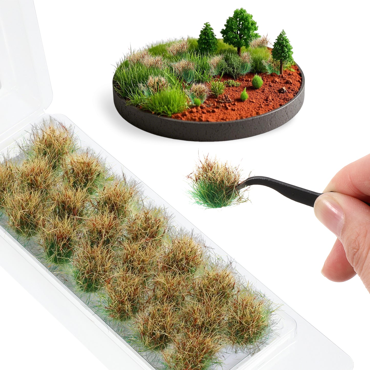 Xthrotsenk 20 Pcs Simulation Static Grass Lowland Shrubs Artificial Grass Miniature Terrain Bushy Tufts for DIY Sandy Terrain Railway Game Scenery Miniature Landscape (Autumn Brown)