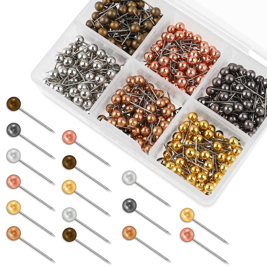 480pcs Metallic Map Pins Push Pins Board Noticeboard Pins, Beads Head Map Pins Tacks Decorative Small Bulletin Board Push Pins for Cork Board with Gold Black Colored Head (3/5 Inch Length)