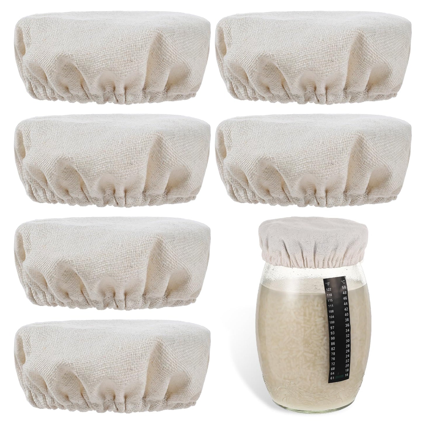 6 Pack Elastic Cloth Covers for Sourdough Starter, Ball Jar Covers cloth Bread Fermentation Cover Reusable Heat Preservation to Increase Fermentation Cover Fit Jar Mouth from 3-4 inch