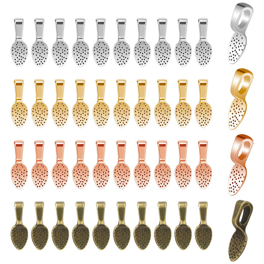 100 Pcs Spoon Glue On Bails Pendants Flat Pendant Bails Jewelry Bails, 5 Colors Plated Small Pendant Bails Necklace Bails Oval Glue On Earring Bails for DIY Crafts and Jewelry Making Supplies
