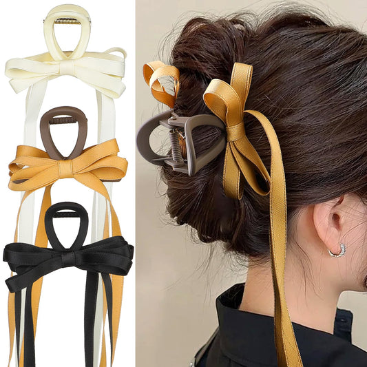 Hair Claw Clips Ribbon Bow Clips with Long Tail Tassel Ribbon Hair Claw Clips Bow Hair Bow Claw Clip Long Barrettes Claw Hair Clips Cute Large Claw Knot Hair Clips Hair Clips for Girls Women